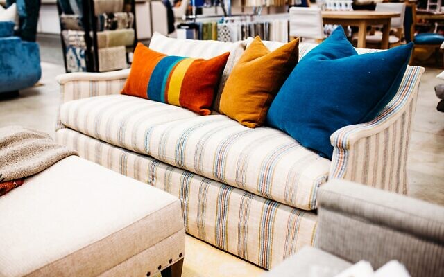 This sofa, from Lee Industries, is accented with a vibrant woven stripe.