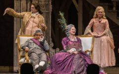 The Atlanta Opera’s production features (from left): Craig Irvin as Maximillian; Victor Ryan Robertson as the Baron; Deb Bowman as The Baroness; and Deanna Breiwick as Cunegonde // Photo Courtesy of Rafterman