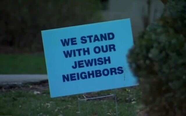 A solidarity sign with the Jewish community, ahead of a planned white supremacist 'day of hate' in the US, Feb. 25, 2023.