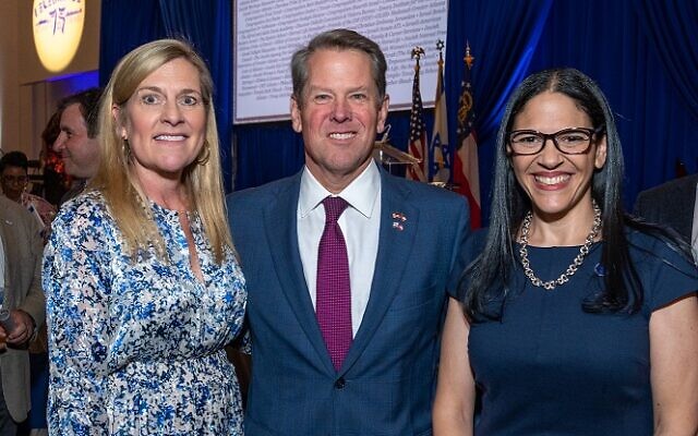 (From left) Marty Kemp, Gov. Brian Kemp, and Consul General of Israel to the Southeast, Anat Sultan-Dadon // Photo by Howard Mendel