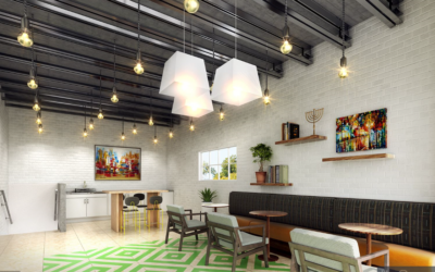 Rendering of The BeltLine Chabad upstairs co-working and cafe spaces.