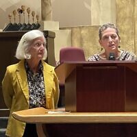 Nikki Goodstein and her mother, Vera Javor, a Holocaust survivor, spoke to the Temple Kol Emeth congregation during a special Shabbat service in observance of Holocaust Survivor Day.