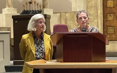 Nikki Goodstein and her mother, Vera Javor, a Holocaust survivor, spoke to the Temple Kol Emeth congregation during a special Shabbat service in observance of Holocaust Survivor Day.