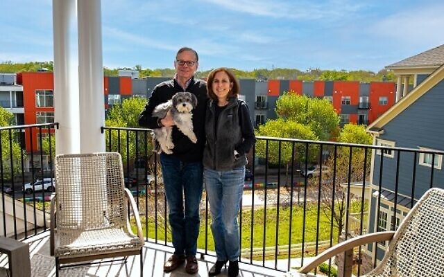 Janice and Andrew Dietz enjoy an easy access BeltLine view with their maltipoo, “Calder.”