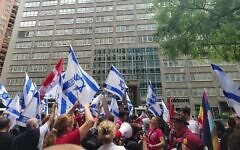 Protesters outside the Israeli consulate in New York City, Sept. 22. // Photo Credit: UnXeptable/JTA