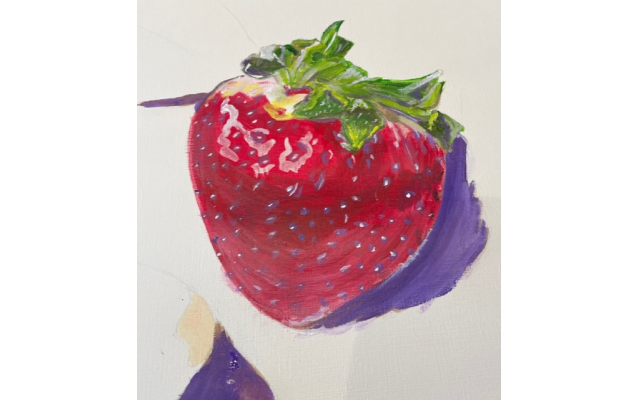 The strawberry that JacLynn Morris painted led her to think, “Hey, maybe I can paint!”