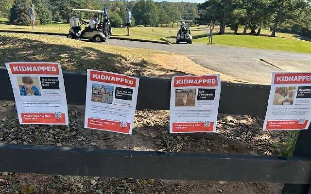 Hostage posters have been displayed in Chastain Park in Atlanta.