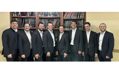 (From left) Rabbis Josh Wohlfarth, Baruch Rosenstein, Aharon Ribakow, Binyomin Schuck, Moshe Meth, Zecharia Reisch, Meyer Meth, Aryeh Gold