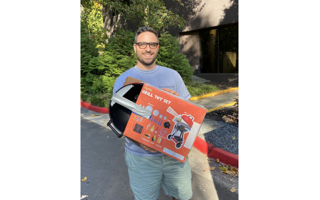 Avi Tohar won one of the toy grills raffled off by the Atlanta Jewish Times.