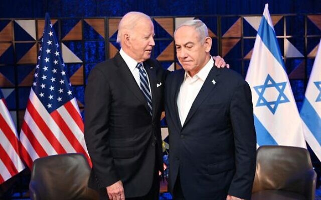 U.S. President Joe Biden with Israel’s Prime Minister Benjamin Netanyahu in Tel Aviv on Oct. 18, 2023 // Photo Credit: Haim Zach/GPO/Times of Israel