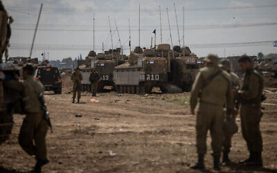 Israeli soldiers at a staging area near the Gaza border, Oct. 19, 2023 // Photo Credit: Chaim Goldberg/Flash90/Times of Israel