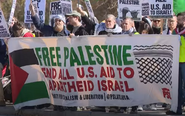 Eight people protesting in support of Palestine were arrested after demonstrating near the popular Buckhead shopping destination and refusing to leave upon police direction // Screenshot/YouTube/11Alive