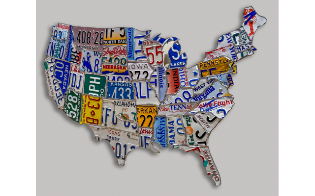 Map of the United States is by noted license plate artist and former Atlantan and Woodward Academy grad, Michael Kalish , now LA-based.