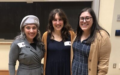 Miriam Udel, chair of the Tam Institute for Jewish Studies, Rachel Kranson, Rothschild lecturer, and Kate Rosenblatt, who chaired a two-day Rothschild Symposium about Jews and abortion last week.