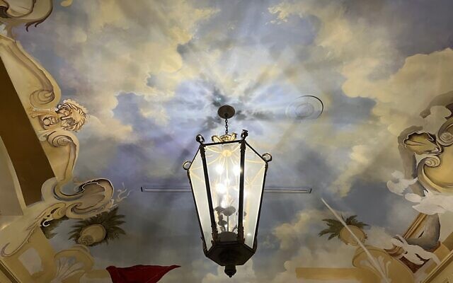 The beautiful trompe l’oiel ceiling graced the lower lobby of the consulate.