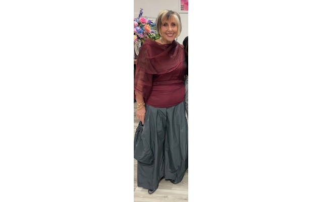 Joni Barocas, owner of Best Dressed, is shown here in Planet by Lauren G with Jackie O top in Porto silk organza and pants with big pockets in Obsidian nylon.