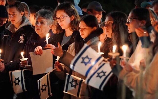 Students and community members from Michigan State University Hillel hold a vigil after Hamas' Oct. 7, 2023, attack on Israel // Photo Courtesy of Hillel International/JTA