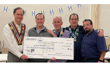 Making the donation presentation were David Joss of Lodge Carmel, Alan Smirin and Mario Oves of Lodge Magen David, and Ryan Simmons of Lodge Bezalel. Accepting the donation is Gavy Friedson, Director of International Emergency Management for United Hatzalah Israel.