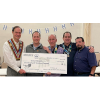Making the donation presentation were David Joss of Lodge Carmel, Alan Smirin and Mario Oves of Lodge Magen David, and Ryan Simmons of Lodge Bezalel. Accepting the donation is Gavy Friedson, Director of International Emergency Management for United Hatzalah Israel.