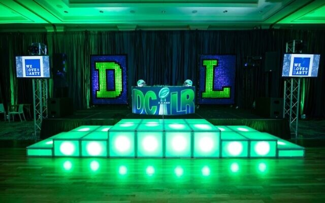 Custom-built stage with D and L was composed of blue and green Solo cups.