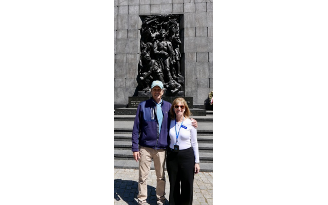 Alan and Barbara pictured in front of the Warsaw Ghetto Uprising Monument.