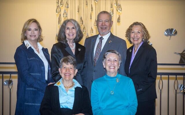 Myrtle Wreath Award honorees: (from left, back row) Esther Feuer Panitch, Phyllis M. Cohen, Bill Loventhal, Rita Loventhal; (seated) event chairs, Dr. Rachel Schonberger and Shirley Michalove