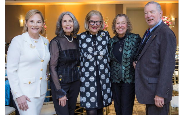 Carol Ann Schwartz, Hadassah national president, (center) celebrates with Hadassah Greater Atlanta's Myrtle Wreath Honorees for 2025: (from left) State Rep. Esther Feuer Panitch, Phyllis Mayson Cohen, and Rita and Bill Loventhal.