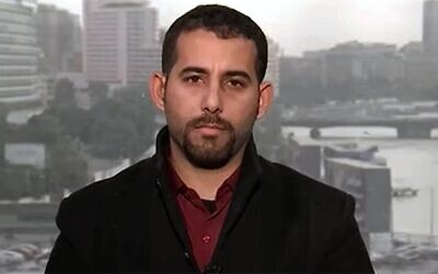 Palestinian poet Mosab Abu Toha speaks to online news show ‘Democracy Now!’ about Israel’s offensive in the Gaza Strip, Jan. 22, 2024 // Photo Credit: Screen capture: Youtube/Democracy Now! used in accordance with Clause 27a of the Copyright Law/Times of Israel