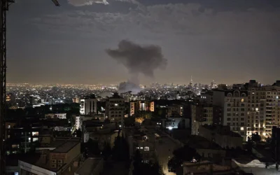 This handout photo released by Iran’s Revolutionary Guard Corps (IRGC) official Sepah News Telegram channel on June 13, 2025, shows smoke billowing from a site reportedly targeted by an Israeli strike in the Iranian capital Tehran early in the morning // Photo Credit: SEPAH NEWS / AFP/Times of Israel