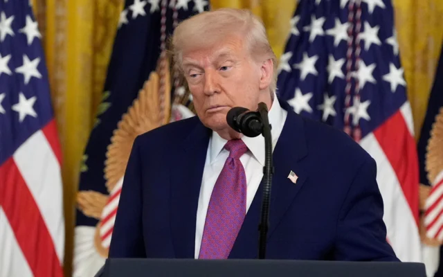 US President Donald Trump listens during an event to sign a bill blocking California's rule banning the sale of new gas-powered cars by 2035, in the East Room of the White House, June 12, 2025 // Photo Credit: AP/Alex Brandon/Times of Israel