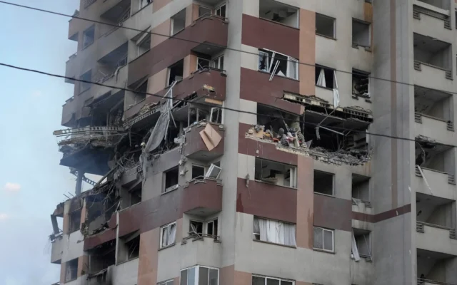 Damage is seen to an apartment building after Israeli strikes in Tehran, June 13, 2025 // Photo Credit: AP Photo/Vahid Salemi/Times of Israel