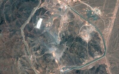 This handout satellite image provided by Maxar Technologies and dated July 1, 2025, shows an overview of the Fordo Fuel Enrichment Plant complex in central Iran after U.S. airstrikes // Photo Credit: Satellite image ©2025 Maxar Technologies/AFP/Times of Israel