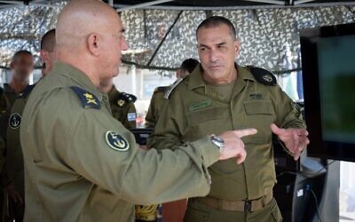 IDF Chief of Staff Lt. Gen. Eyal Zamir (right) is seen with Navy chief Vice Adm. David Sa'ar Salama at the Haifa naval base, Aug. 24, 2025 // Photo Credit: Israel Defense Forces/Times of Israel