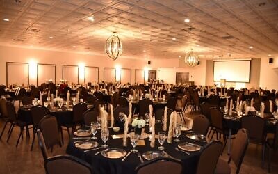 Congregation Beth Shalom’s newly renovated social hall, set up for an event.