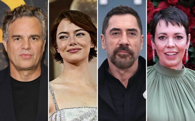 (From left) Mark Ruffalo, Emma Stone, Javier Bardem, and Olivia Colman are among 1,800 actors and filmmakers who have vowed not to work with the Israel movie industry // Photo Credits: Dia Dipasupil/Getty Images North America/AFP); Tiziana Fabi/AFP; Dimitrios Kambouris/Getty Images North America/AFP; Carlos Jasso/AFP; Times of Israel (From left) Mark Ruffalo, Emma Stone, Javier Bardem, and Olivia Colman are among 1,800 actors and filmmakers who have vowed not to work with the Israel movie industry // Photo Credits: Dia Dipasupil/Getty Images North America/AFP); Tiziana Fabi/AFP; Dimitrios Kambouris/Getty Images North America/AFP; Carlos Jasso/AFP; Times of Israel