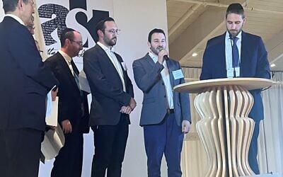 Rabbi David Silverman (left) directs the topical annual rabbi skit.