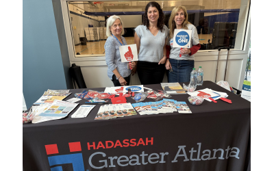 From left; Terry Nordin, Hadassah Greater Atlanta president, Tova Mirvis, guest author of, “We Would Never,” and Mindy Cohen, co-president of the HGA Metulla Group. 