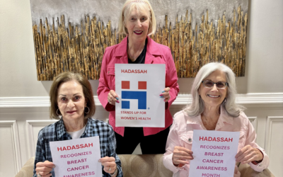 Hadassah members recognize Breast Cancer Awareness Month: (from left) Etta Cohen; Simone Wilker, Hadassah Greater Atlanta advocacy chair; and Lynn Owens.
