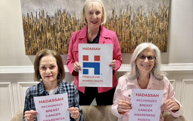 Hadassah members recognize Breast Cancer Awareness Month: (from left) Etta Cohen; Simone Wilker, Hadassah Greater Atlanta advocacy chair; and Lynn Owens.