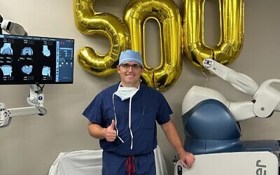 Dr. Jeff Peretz after his 500th robotic surgery.