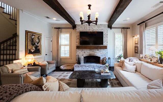 The Rosenzweig great room is done in tonal neutrals.    
