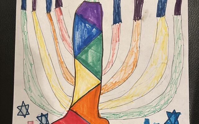 Sara Unell
Parents: Hilary & Brian Unell
Age: 8
Artwork Title: Happy Hanukkiah and Dancing Dreidels!