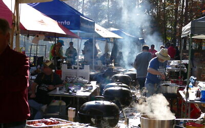 The cooking teams were hard at work preparing their samples.