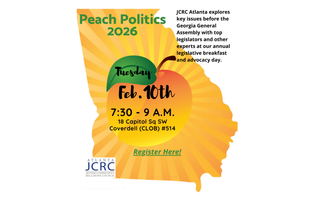 The Jewish Community Relations Council of Atlanta will host Peach Politics 2026 on Feb. 10 at the Coverdell Legislative Office Building.