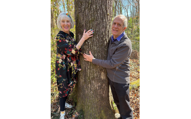 Hugging a tree to protect the environment: (from left) Simone Wilker, advocacy chair for Hadassah Greater Atlanta, and Bill Witherspoon, Georgia Lead for the 2026 Jewish Earth Alliance Lobby Day, asking Georgia’s United States senators to protect the planet. Hugging a tree to protect the environment: (from left) Simone Wilker, advocacy chair for Hadassah Greater Atlanta, and Bill Witherspoon, Georgia Lead for the 2026 Jewish Earth Alliance Lobby Day, asking Georgia’s United States senators to protect the planet.