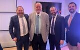Rabbi Ari Sollish, Rabbi Yale New, and Keenan Davis (moderator) chatted with Dr. Raymond Schinazi (second from left).