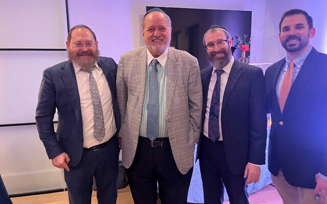 Rabbi Ari Sollish, Rabbi Yale New, and Keenan Davis (moderator) chatted with Dr. Raymond Schinazi (second from left).