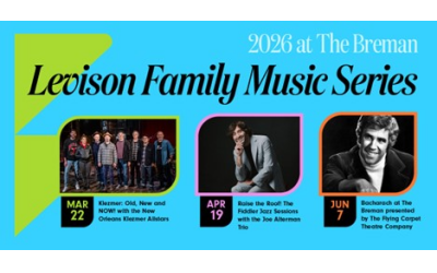 The lineup features the New Orleans Klezmer All Stars, Joe Alterman Trio, and Flying Carpet Theatre Company.