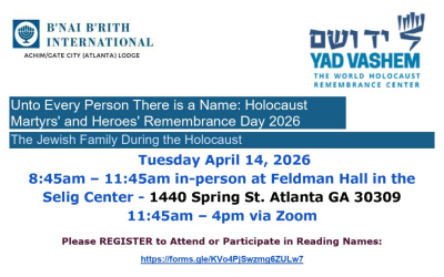 Attendees will read the names of Holocaust children and adults who were murdered in World War II, as well as their ages and places of death.