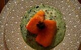 Roasted Ora King Salmon was over crème fraiche and dill.